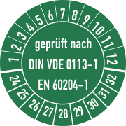 P0085 Prüfplakette DIN VDE 0113-1 EN 60204-1 
