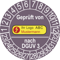 P0012 Prüfplakette DGUV 3 geprüft von mit Firmeneindruck und Logo 