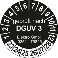P0077 Prüfplakette Prüfung nach DGUV Vorschrift 3 mit Firmeneindruck 