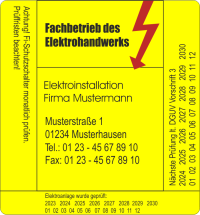 P1002 Prüfaufkleber Baustromverteiler Logo DGUV 3 mit Firmenaufdruck 